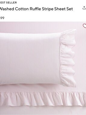 Pottery Barn Teen Washed Cotton Ruffle Stripe Sheet Set - Pink